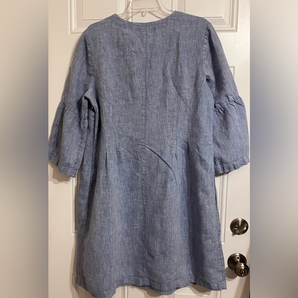 J Jill Love Linen Dress Blue Sheath Tunic 3/4 Bell Sleeves Pockets Women’s L - Picture 5 of 10